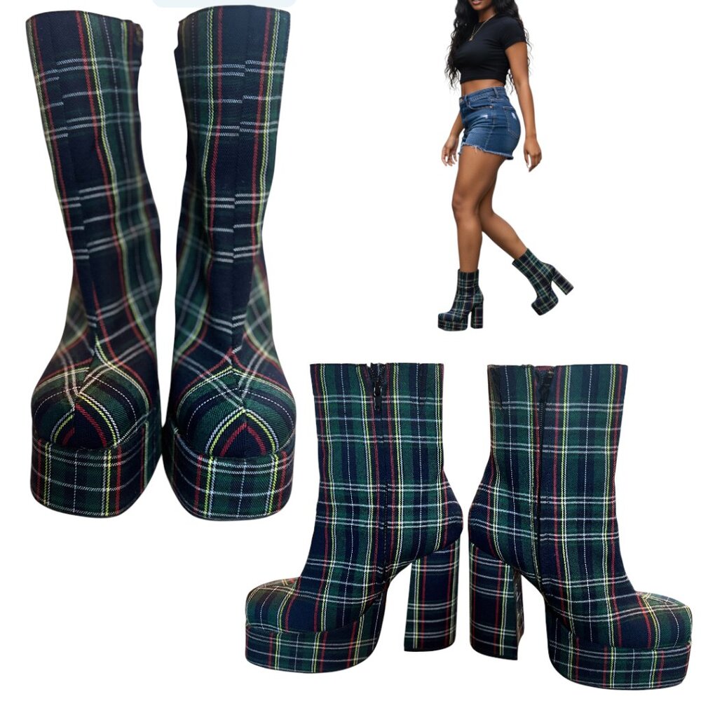 RARE GRAIL JEFFREY CAMPBELL TARTAN PLATFORM‎ LOLITA GRUNGE BOOTS 10 EUC - Picture 3 of 5